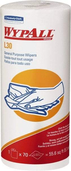 WypAll - L30 Dry General Purpose Wipes - Small Roll, 10-3/8" x 11" Sheet Size, White - Exact Tool & Supply