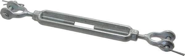 Made in USA - 500 Lb Load Limit, 1/4" Thread Diam, 4" Take Up, Steel Jaw & Jaw Turnbuckle - 8" Closed Length - Exact Tool & Supply