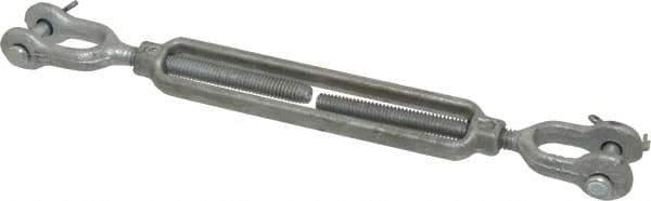 Made in USA - 800 Lb Load Limit, 5/16" Thread Diam, 4-1/2" Take Up, Steel Jaw & Jaw Turnbuckle - 9" Closed Length - Exact Tool & Supply