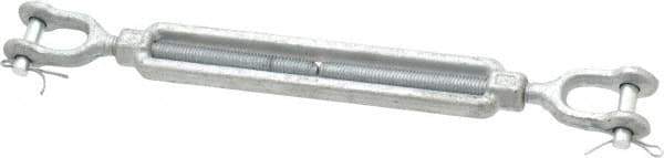 Made in USA - 1,200 Lb Load Limit, 3/8" Thread Diam, 6" Take Up, Steel Jaw & Jaw Turnbuckle - 12" Closed Length - Exact Tool & Supply