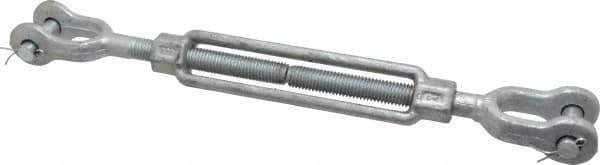 Made in USA - 3,500 Lb Load Limit, 5/8" Thread Diam, 6" Take Up, Steel Jaw & Jaw Turnbuckle - 16" Closed Length - Exact Tool & Supply