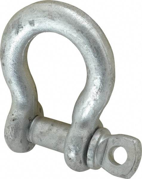 Made in USA - 5/8" Nominal Chain Size, 3.25 Ton Carbon Steel Screw Anchor Shackle - 5/8" Diam, 3/4" Pin Diam, 2-7/16" High x 1-1/16" Wide Inside Jaw, 1-9/16" Inside Width, 1-7/16" Max Body Thickness - Exact Tool & Supply