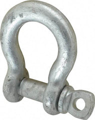 Made in USA - 5/8" Nominal Chain Size, 3.25 Ton Carbon Steel Screw Anchor Shackle - 5/8" Diam, 3/4" Pin Diam, 2-7/16" High x 1-1/16" Wide Inside Jaw, 1-9/16" Inside Width, 1-7/16" Max Body Thickness - Exact Tool & Supply