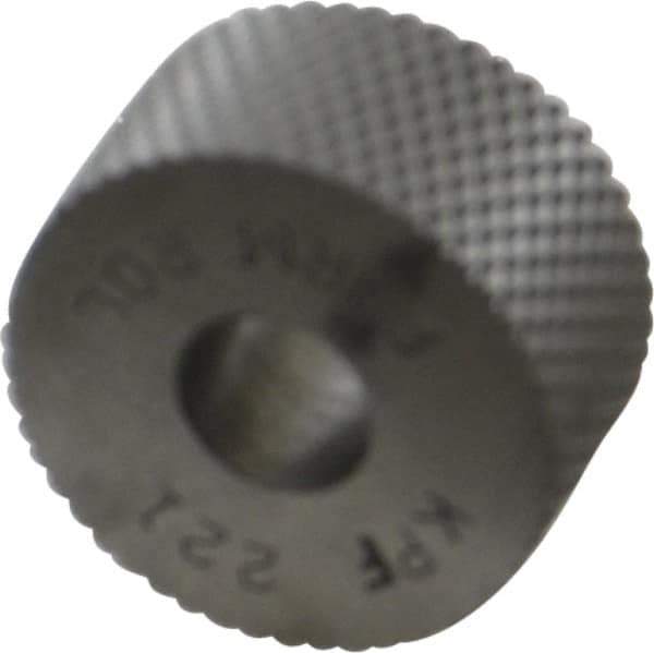 Made in USA - 3/4" Diam, 90° Tooth Angle, 21 TPI, Standard (Shape), Form Type High Speed Steel Female Diamond Knurl Wheel - 3/8" Face Width, 1/4" Hole, Circular Pitch, Series KP - Exact Tool & Supply