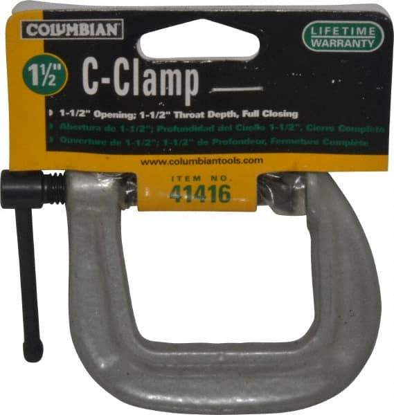 Wilton - Light-Duty 1-1/2" Max Opening, 1-1/2" Throat Depth, Ductile Iron Standard C-Clamp - 820 Lb Capacity, 0" Min Opening, Standard Throat Depth - Exact Tool & Supply