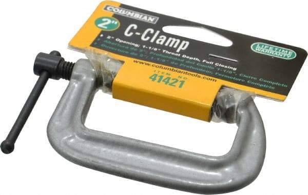 Wilton - Light-Duty 2" Max Opening, 1-1/8" Throat Depth, Ductile Iron Standard C-Clamp - 800 Lb Capacity, 0" Min Opening, Standard Throat Depth - Exact Tool & Supply