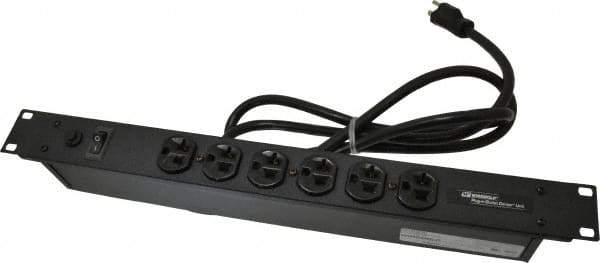 Wiremold - 6 Outlets, 120 Volts, 20 Amps, 6' Cord, Power Outlet Strip - Rack Mount, 6 Front NEMA Configuration, 19" Strip, cULus Recognized - Exact Tool & Supply