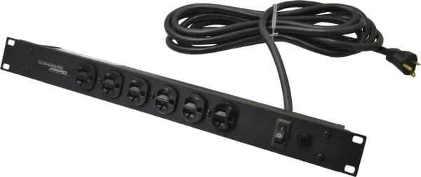 Wiremold - 6 Outlets, 120 Volts, 20 Amps, 15' Cord, Power Outlet Strip - Rack Mount, 6 Front NEMA Configuration, 19" Strip, cULus Recognized - Exact Tool & Supply