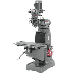 Jet - 9" Table Width x 42" Table Length, Variable Speed Pulley Control, 1 Phase Knee Milling Machine - R8 Spindle Taper, 2 hp - Exact Tool & Supply