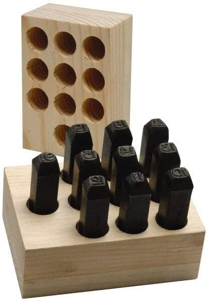 Made in USA - 10 Piece, 3/16" Character Steel Stamp Set - Double Digit Figures, Double Digits - Exact Tool & Supply