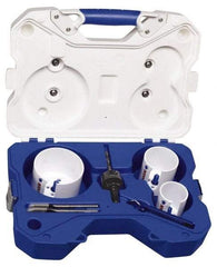 Lenox - 7 Piece, 2-1/8" to 3-5/8" Saw Diam, Hard Wood Hole Saw Kit - High Speed Steel, Toothed Edge, Includes 3 Hole Saws - Exact Tool & Supply