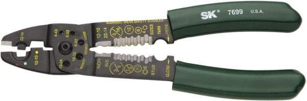 SK - 8-1/2" OAL, 10 AWG Capacity, Crimper/Cutter - 1" Jaw Length x 1/8" Jaw Width, Plastisol Handle - Exact Tool & Supply