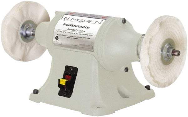 Palmgren - 6" Wheel Diam x 1" Wheel Width, 1/2 hp Buffer - 1/2" Arbor Hole Diam, 1 Phase, 3,450 Max RPM, 120/240 Volts - Exact Tool & Supply