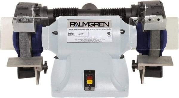 Palmgren - 8" Wheel Diam x 1" Wheel Width, 3/4 hp Grinder - 5/8" Arbor Hole Diam, 1 Phase, 3,450 Max RPM, 120/240 Volts - Exact Tool & Supply