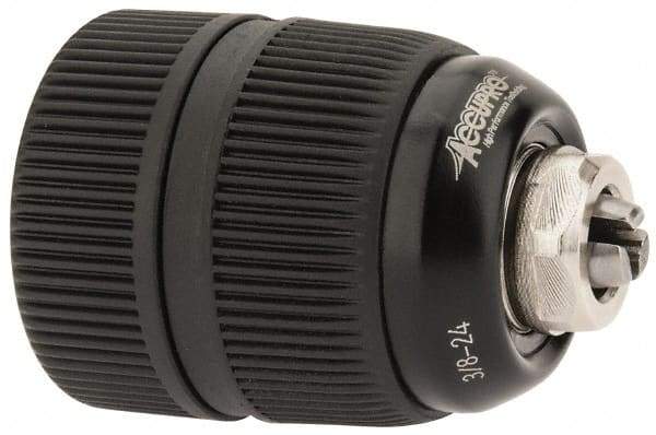 Accupro - 3/8-24, 1/32 to 3/8" Capacity, Threaded Mount Drill Chuck - Keyless, 41mm Sleeve Diam, 57mm Open Length - Exact Tool & Supply