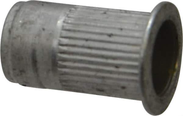 Made in USA - 1/4-20, 0.39 Insert Diam, 0.68" OAL, Knurled Body Open End Threaded Insert - 0.3906" Hole Diam, 1/2" Head Diam, 5056 Aluminum, Clear Protective Coating - Exact Tool & Supply