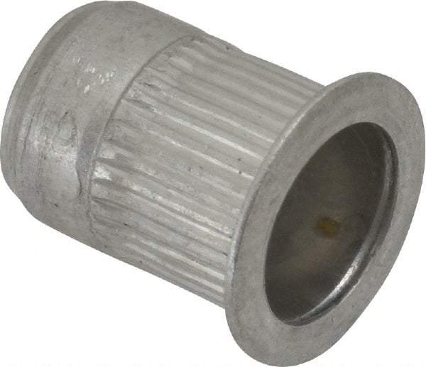Made in USA - 5/16-18, 0.53 Insert Diam, 0.69" OAL, Knurled Body Open End Threaded Insert - 0.5312" Hole Diam, 0.685" Head Diam, 5056 Aluminum, Clear Protective Coating - Exact Tool & Supply