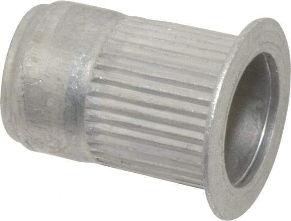 Made in USA - 5/16-18, 0.53 Insert Diam, 0.805" OAL, Knurled Body Open End Threaded Insert - 0.5312" Hole Diam, 0.685" Head Diam, 5056 Aluminum, Clear Protective Coating - Exact Tool & Supply