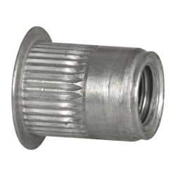 Made in USA - 3/8-16, 0.53 Insert Diam, 0.69" OAL, Knurled Body Open End Threaded Insert - 0.5312" Hole Diam, 0.685" Head Diam, 5056 Aluminum, Clear Protective Coating - Exact Tool & Supply