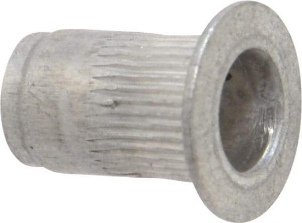 Made in USA - #8-32, 0.265 Insert Diam, 0.42" OAL, Knurled Body Open End Threaded Insert - 0.2656" Hole Diam, 0.39" Head Diam, 5056 Aluminum, Clear Protective Coating - Exact Tool & Supply