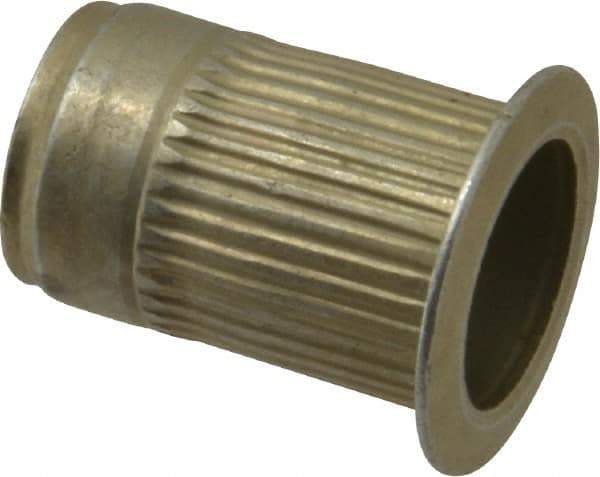 Made in USA - M10x1.50, 13.46mm Insert Diam, 20.45mm OAL, Knurled Body Open End Threaded Insert - 13.5mm Hole Diam, 17.4mm Head Diam, 1008/1010 Steel, Clear Protective Coating & Zinc Yellow Dichromate Finish - Exact Tool & Supply