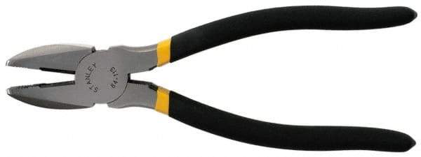 Stanley - 8-3/4" OAL, 1-15/32" Jaw Length, Side Cutting Linesman's Pliers - Serrated Jaw, Round Nose Head, Dual Dipped Handles - Exact Tool & Supply