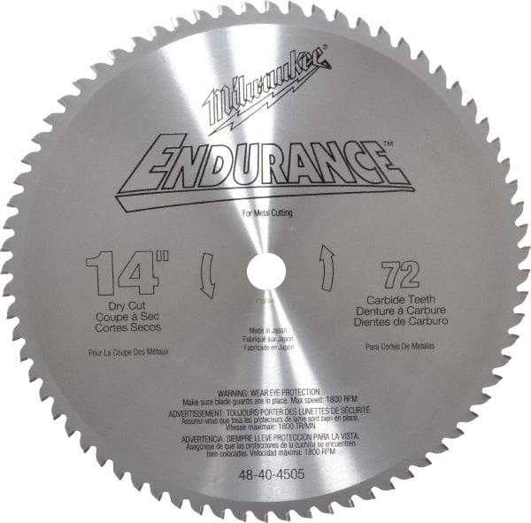 Milwaukee Tool - 14" Diam, 1" Arbor Hole Diam, 72 Tooth Wet & Dry Cut Saw Blade - Carbide-Tipped, Burr-Free, Clean, Smooth Action, Standard Round Arbor - Exact Tool & Supply