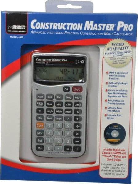 Calculated Industries - 11-Digit (7 normal, 4 Fractions) with Full Annunciators 40 Function Handheld Calculator - 5/8" x 2-1/2" (15.88mm x 63.5mm) Display Size, Silver, LR-44/A76 Powered, 9" Long x 8" Wide x 2" High - Exact Tool & Supply