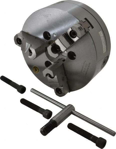 Bison - 3 Jaws, 8" Diam, Self Centering Manual Lathe Chuck - A1-6 Mount Spindle, Reversible, 4,000 Max RPM, 2.1653" Through Hole Diam, 0.001" Axial Runout, 0.0016" Radial Runout, Forged Steel - Exact Tool & Supply