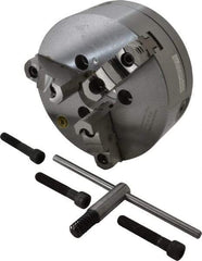 Bison - 3 Jaws, 8" Diam, Self Centering Manual Lathe Chuck - A1-6 Mount Spindle, Reversible, 4,000 Max RPM, 2.1653" Through Hole Diam, 0.001" Axial Runout, 0.0016" Radial Runout, Forged Steel - Exact Tool & Supply