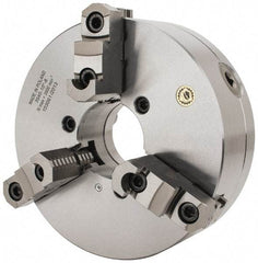 Bison - 3 Jaws, 10" Diam, Self Centering Manual Lathe Chuck - D1-8 Mount Spindle, Reversible, 3,500 Max RPM, 2.9921" Through Hole Diam, 0.001" Axial Runout, 0.0016" Radial Runout, Forged Steel - Exact Tool & Supply