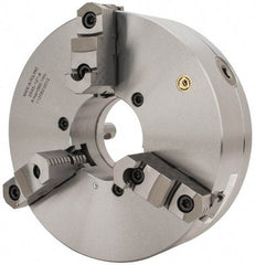 Bison - 3 Jaws, 12" Diam, Self Centering Manual Lathe Chuck - D1-8 Mount Spindle, Reversible, 2,800 Max RPM, 4.0551" Through Hole Diam, 0.0012" Axial Runout, 0.002" Radial Runout, Forged Steel - Exact Tool & Supply