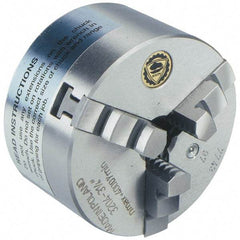 Bison - 3 Jaws, 10" Diam, Self Centering Manual Lathe Chuck - Plain Back Mount Spindle, 2,000 Max RPM, 2.9921" Through Hole Diam, 0.001" Axial Runout, 0.0016" Radial Runout, Cast Iron - Exact Tool & Supply