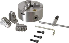Bison - 3 Jaws, 5" Diam, Self Centering Manual Lathe Chuck - Plain Back Mount Spindle, 3,200 Max RPM, 1.2598" Through Hole Diam, 0.0008" Axial Runout, 0.0012" Radial Runout, Cast Iron - Exact Tool & Supply