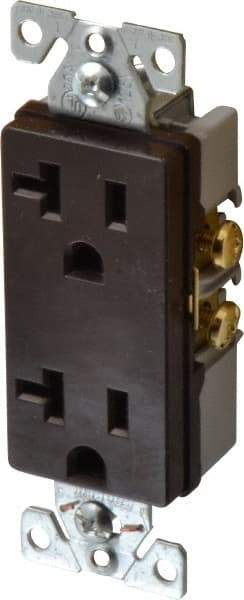Cooper Wiring Devices - 125 VAC, 20 Amp, 5-20R NEMA Configuration, Brown, Industrial Grade, Self Grounding Duplex Receptacle - 1 Phase, 2 Poles, 3 Wire, Flush Mount, Chemical and Impact Resistant - Exact Tool & Supply