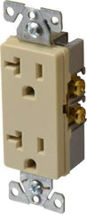 Cooper Wiring Devices - 125 VAC, 20 Amp, 5-20R NEMA Configuration, Ivory, Industrial Grade, Self Grounding Duplex Receptacle - 1 Phase, 2 Poles, 3 Wire, Flush Mount, Chemical and Impact Resistant - Exact Tool & Supply