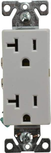 Cooper Wiring Devices - 125 VAC, 20 Amp, 5-20R NEMA Configuration, White, Industrial Grade, Self Grounding Duplex Receptacle - 1 Phase, 2 Poles, 3 Wire, Flush Mount, Chemical and Impact Resistant - Exact Tool & Supply