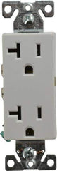Cooper Wiring Devices - 125 VAC, 20 Amp, 5-20R NEMA Configuration, White, Industrial Grade, Self Grounding Duplex Receptacle - 1 Phase, 2 Poles, 3 Wire, Flush Mount, Chemical and Impact Resistant - Exact Tool & Supply