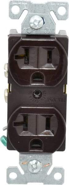 Cooper Wiring Devices - 125 VAC, 20 Amp, 5-20R NEMA Configuration, Brown, Specification Grade, Self Grounding Duplex Receptacle - 1 Phase, 2 Poles, 3 Wire, Flush Mount - Exact Tool & Supply