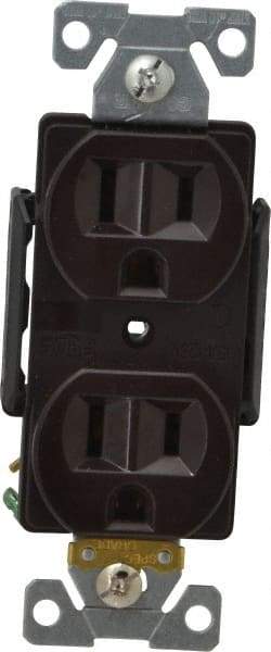 Cooper Wiring Devices - 125 VAC, 15 Amp, 5-15R NEMA Configuration, Brown, Industrial Grade, Self Grounding Duplex Receptacle - 1 Phase, 2 Poles, 3 Wire, Flush Mount, Chemical, Heat and Impact Resistant - Exact Tool & Supply