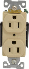 Cooper Wiring Devices - 125 VAC, 15 Amp, 5-15R NEMA Configuration, Ivory, Industrial Grade, Self Grounding Duplex Receptacle - 1 Phase, 2 Poles, 3 Wire, Flush Mount, Chemical, Heat and Impact Resistant - Exact Tool & Supply