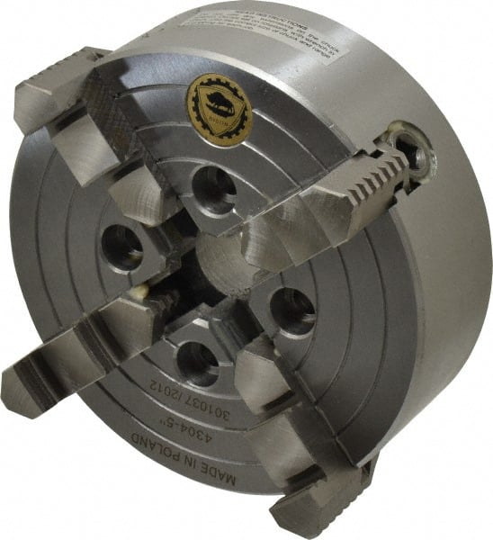 Independent Manual Lathe Chuck: 4-Jaw, 5″ Dia Plain Back Mount, 3,500 Max RPM