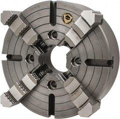 Bison - 4 Jaws, 12" Diam, Independent Manual Lathe Chuck - Plain Back Mount Spindle, Reversible, 1,200 Max RPM, 3.1496" Through Hole Diam, Cast Iron - Exact Tool & Supply