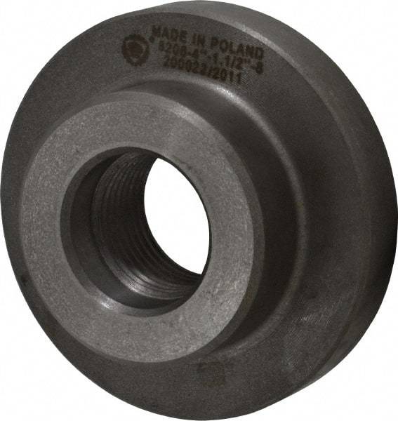 Bison - Adapter Back Plate for 4" Diam Self Centering Lathe Chucks - 1-1/2 - 8 Mount, 1-1/2" Through Hole Diam, 2.677mm ID, 4.095" OD, 0.709" Flange Height, Cast Iron - Exact Tool & Supply