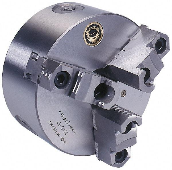 Bison - 3 Jaws, 8" Diam, Self Centering Manual Lathe Chuck - A1-5 Mount Spindle, Reversible, 4,000 Max RPM, 1.6535" Through Hole Diam, 0.001" Axial Runout, 0.0016" Radial Runout, Forged Steel - Exact Tool & Supply