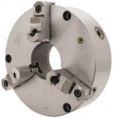 Bison - 3 Jaws, 12" Diam, Self Centering Manual Lathe Chuck - Front Mount, Reversible, 4.0551" Through Hole Diam, Cast Iron - Exact Tool & Supply