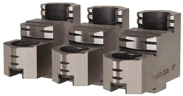 Bison - 10" Max Chuck Diam Compatibility, Steel Tongue & Groove Hard Lathe Top Jaws - 1.28" Wide x 3.74" Long x 2.023" High - Exact Tool & Supply