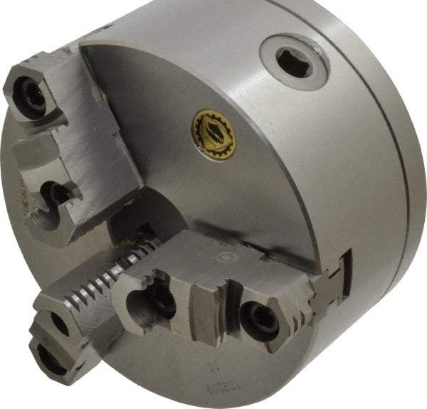 Bison - 3 Jaws, 6" Diam, Self Centering Manual Lathe Chuck - L-00 Mount Spindle, Reversible, 3,000 Max RPM, 1.6535" Through Hole Diam, 0.0008" Axial Runout, 0.0012" Radial Runout, Cast Iron - Exact Tool & Supply