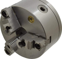 Bison - 3 Jaws, 6" Diam, Self Centering Manual Lathe Chuck - L-00 Mount Spindle, Reversible, 3,000 Max RPM, 1.6535" Through Hole Diam, 0.0008" Axial Runout, 0.0012" Radial Runout, Cast Iron - Exact Tool & Supply