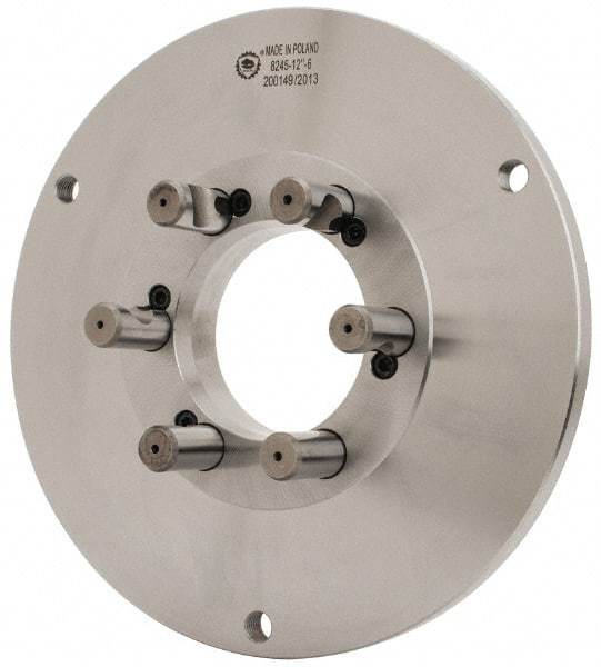Bison - Adapter Back Plate for 12-1/2" Diam Self Centering Lathe Chucks - D1-6 Mount, 4.055" Through Hole Diam, 7.086mm ID, 12.4" OD, 3/4" Flange Height, Steel - Exact Tool & Supply